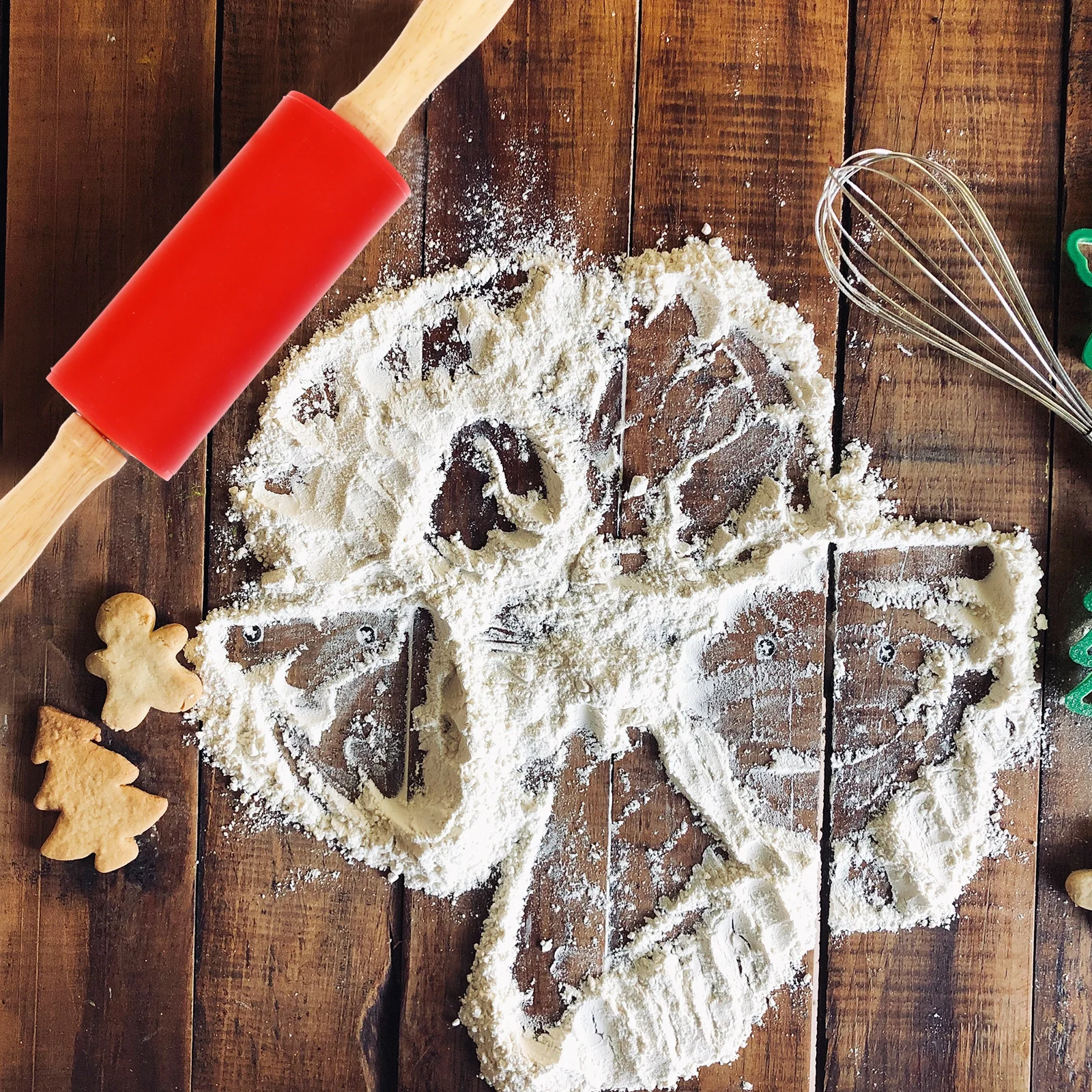 

4Pcs Non-Stick Silicone Rolling Pin Wood Handle Dough Roller Baking Tool for Cookie Noodle Pizza Pastry Kitchen Home