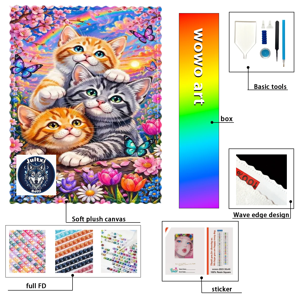 

【Betti_ Diamond Art】Tres gatitos y un arcoíris Crystal AB Rhinestone FD Rhinestone Perfect Resin Diamond