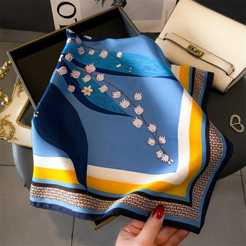 2025 موضة جديدة 70X70cm المطبوعة المرأة وشاح الباشمينا وشاح حريري ساحة شال الزخرفية عقال الرقبة الفاخرة تصميم باندانا #1