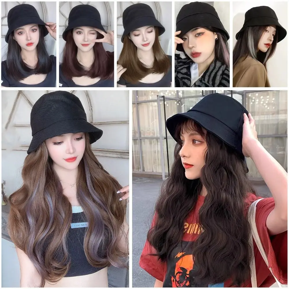 Fisherman's Cap Wig Female Inner Buckle Medium Length Straight Hair Wig Detachable Cap Wig Collarbone Wig