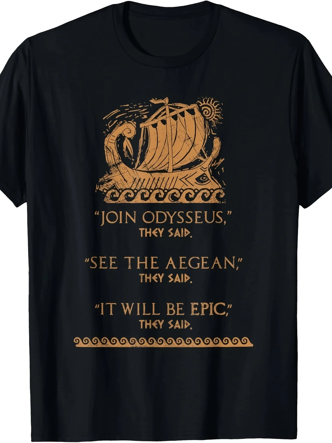 Obtained Odysseus Retro Epic Legend T-Shirt Perfect for Casual Friday Graphic Men's T-shirts for Black Casual Crew Neck T Shirt