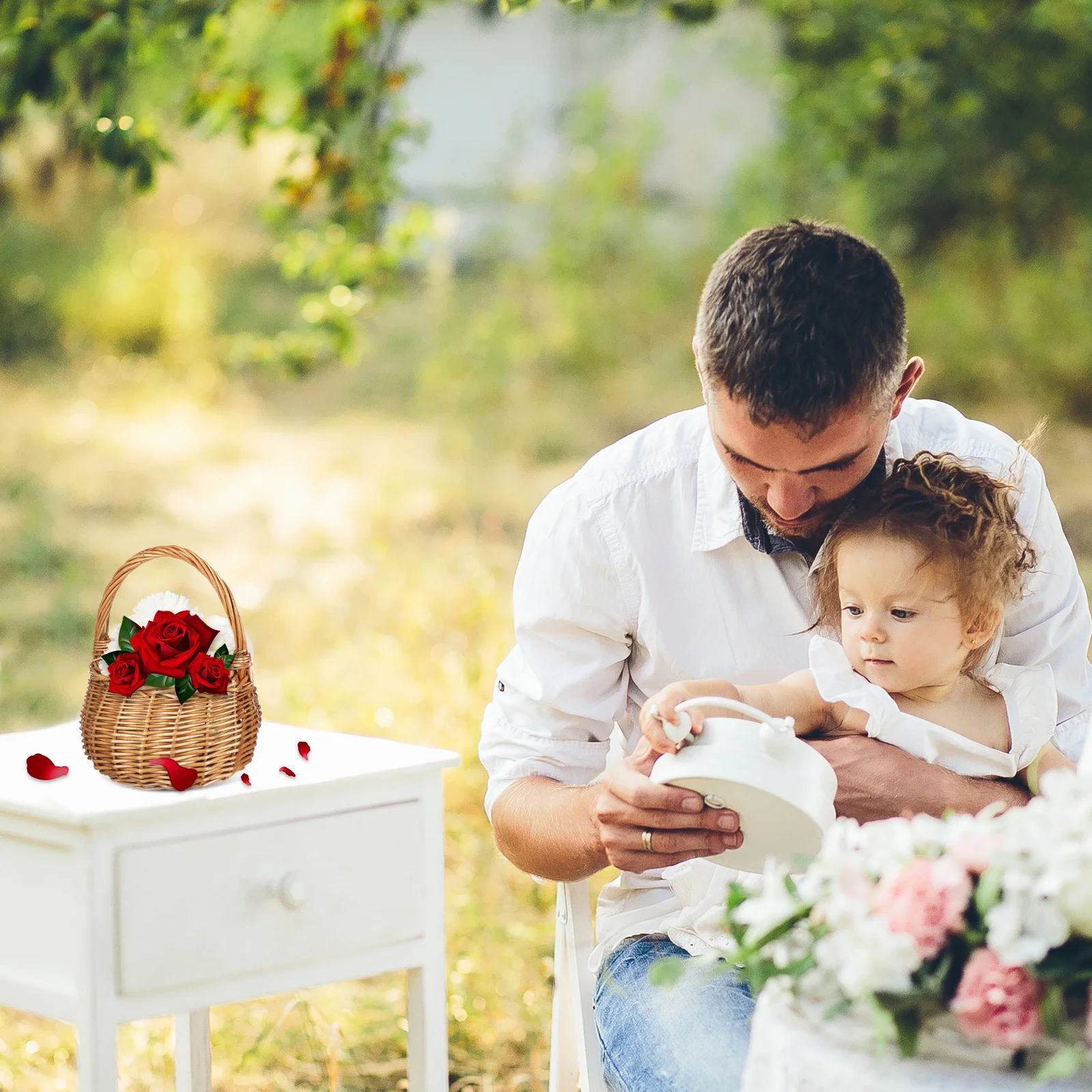 

Rustic Wedding Basket Woven Handheld Flower Basket for Bride Wicker Storage with Handle Garden Home Decor Accessory