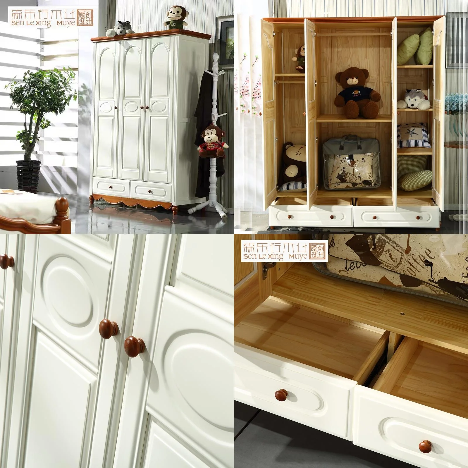Solid Wood Wardrobe 2 3 4 5 Doors Hinged Armoire Clothes Storage Cabinet Bedroom Furniture