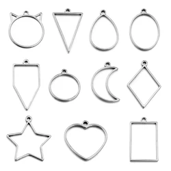 SAUVOO 10pcs Stainless Steel Geometric Hollow Frames Pendant Resin Jewelry Making Tool Metal Frame Jewelry Charms Bezel Setting