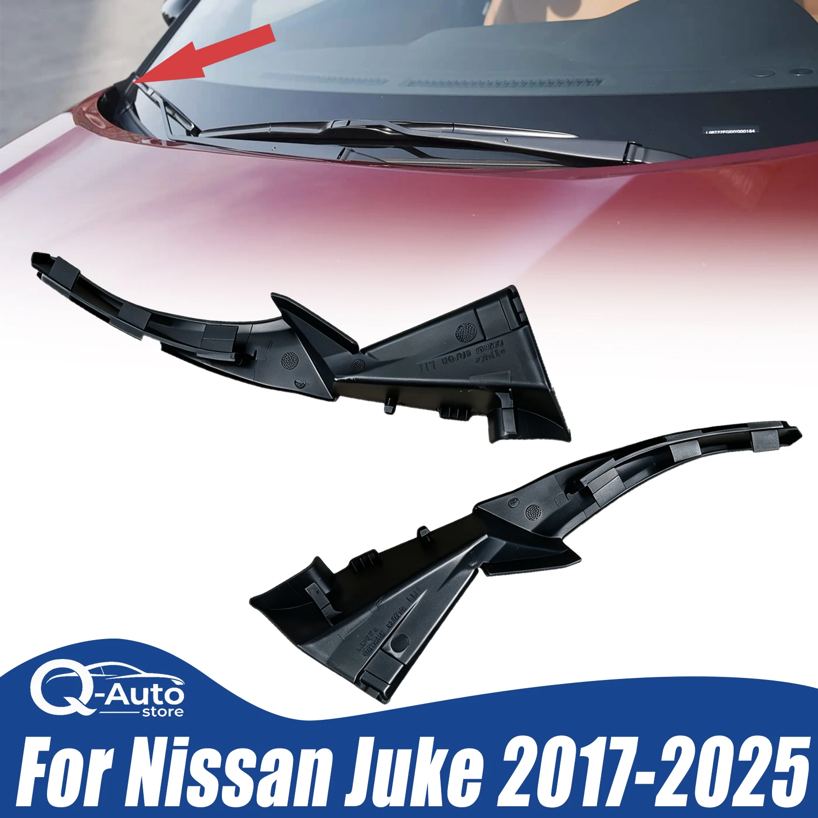 Car Front windshield lower corner fender decorative panel wiper guide cover For Nissan Juke 2017 2018 2019 2020 2021-2025