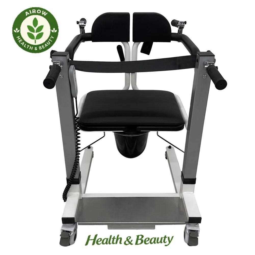 AIROW Best Selling Comfortable Pu Cushion Limited Mobility Waterproof Toilet Shower Electric Lift Transfer Chair With Commode