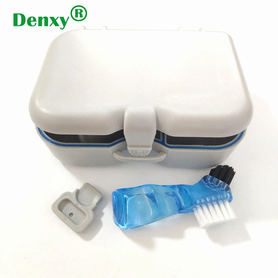 Denxy 1pc Denture Storage Box with Brush and Mirror High-quality Portable Teeth Storage Case Dental Organizers