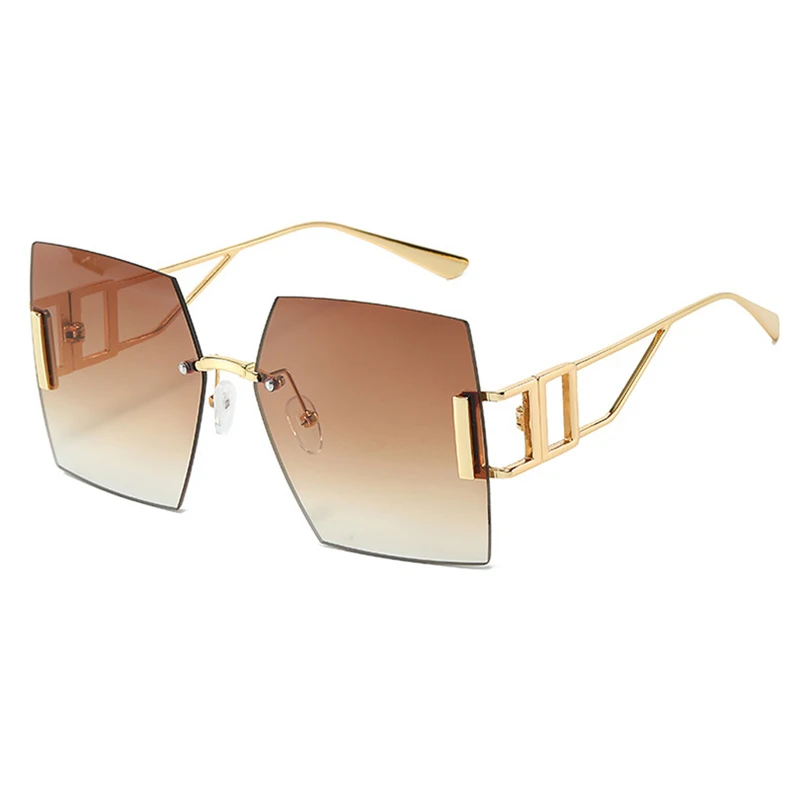 المتضخم بدون شفة إطار مربع شرائح النظارات الشمسية للرجال النساء التدرج كبير المعادن UV400 نظارات شمسية الذكور الإناث نظارات 2025 جديد