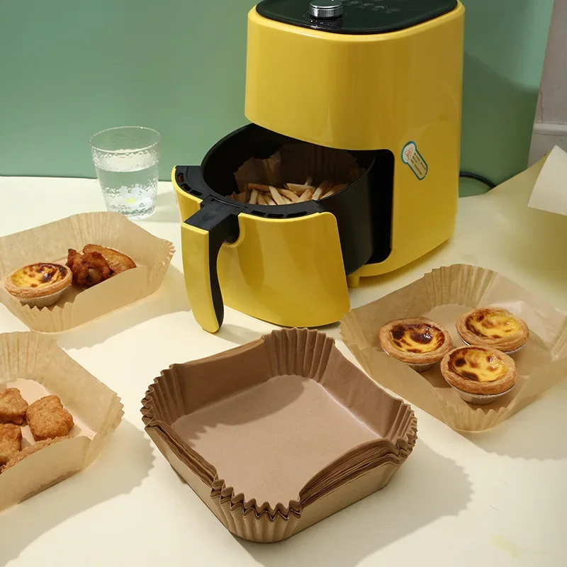 100 pçs fritadeira de ar papel à prova de óleo isolamento bandeja de papel descartável antiaderente almofada de cozimento conveniente e durável fritadeira de ar quadrado