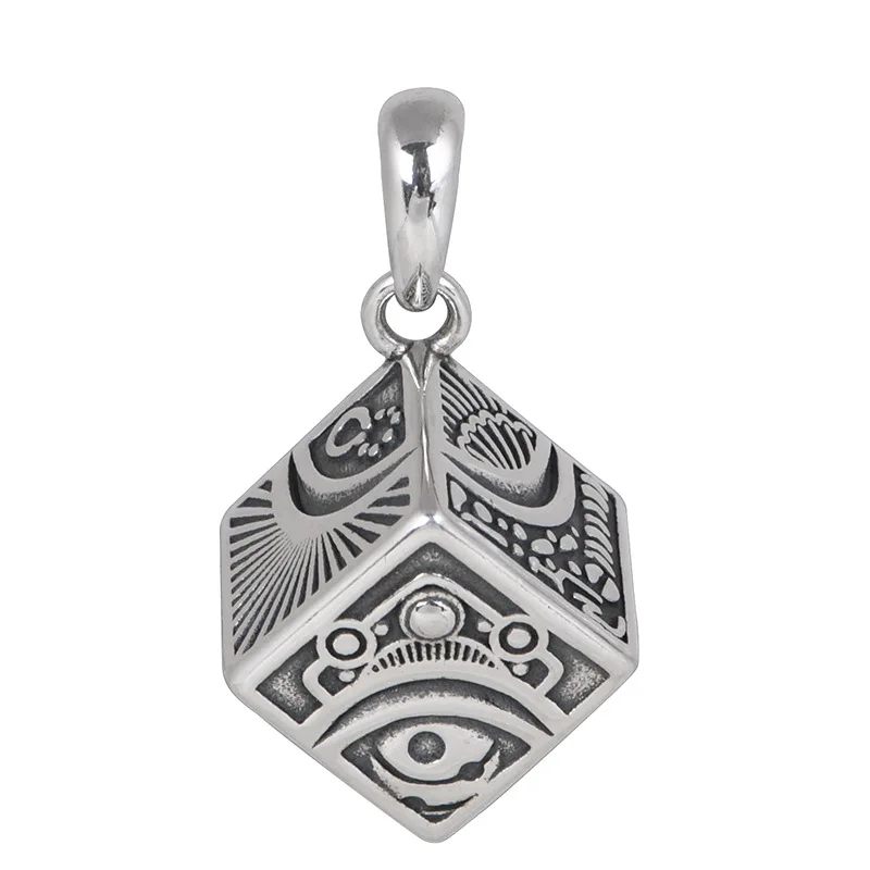

S925 Sterling Silver Pendants for Women Men New Fashion Relief Cosmic Rubik's Cube Punk Jewelry Amulet Wholesale