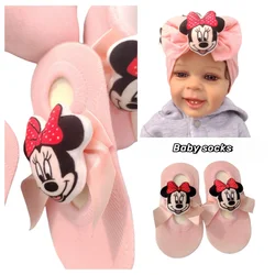 Disney Pink cartoon anime Knot Baby headband Elastic Headband Baby girl Headband Children's hair accessories and non-slip socks