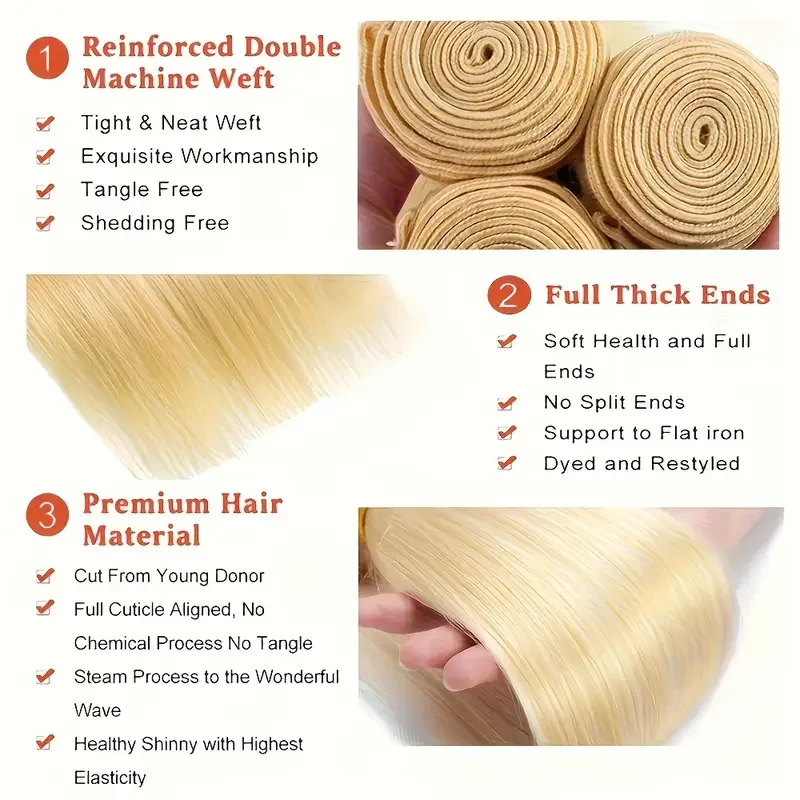 Glattes 613 Blondes Haar 1/3/4 Brasilianische Haarbündel Glattes Remy Echthaar-Tressen 26 28 30 32 34 36 38 40 Zoll Bündel – Detail 7