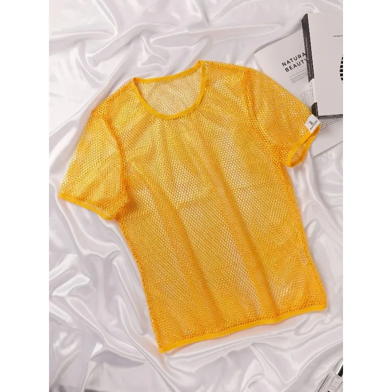 Sommer Herren Mesh-T-Shirt mit Lochmuster, Kühl und Atmungsaktiv, Kurzarm, Trendige Streetwear, Lässiges Tanktop im Europäischen Stil, Unterhemd