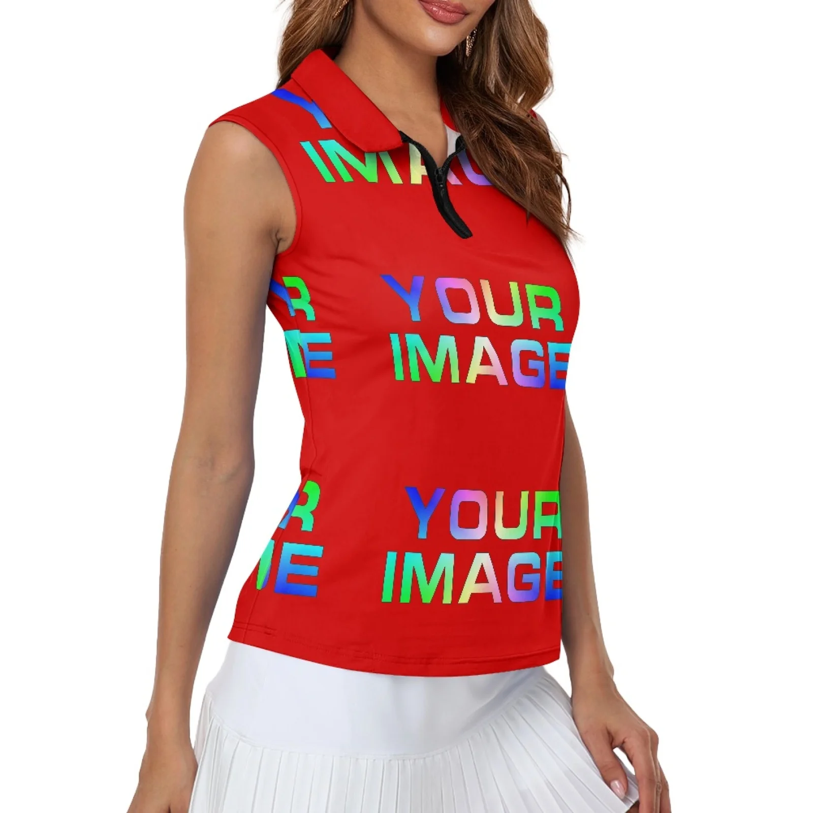 Women's Golf Shirt XS-XXL - Sleeveless Zipper Down Collar Athletic Tank Top for Workout Tennis Print on Demand - view 5