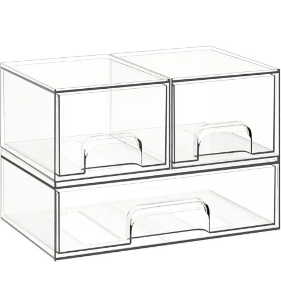 Stackable Storage Drawers Clear Acrylic Makeup and Bathroom Organizer Versatile Storage Bins for Vanity Under Sink Kitchen Cabi