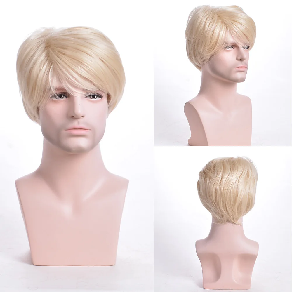 

Short Blonde Wig for Men, Layered Synthetic Hair, Male Cosplay, Anime Halloween Wig