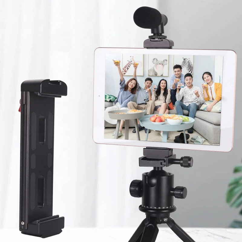 Aluminum Tripod Mount Tablet Holder With Cold Shoe Adapter Tablet Clamp Stand Holder 360 Degree Adjustable Tablet Stand