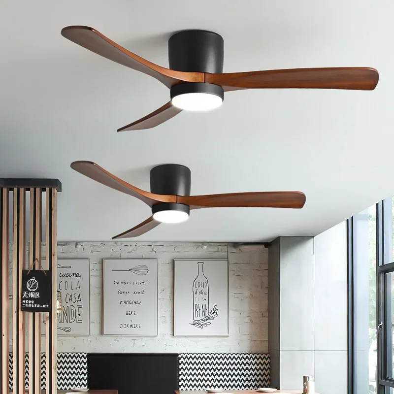 

NEW large wind Nordic solid wood living dining room industrial retro commercial low floor ceiling fan lamp abanicos de techo