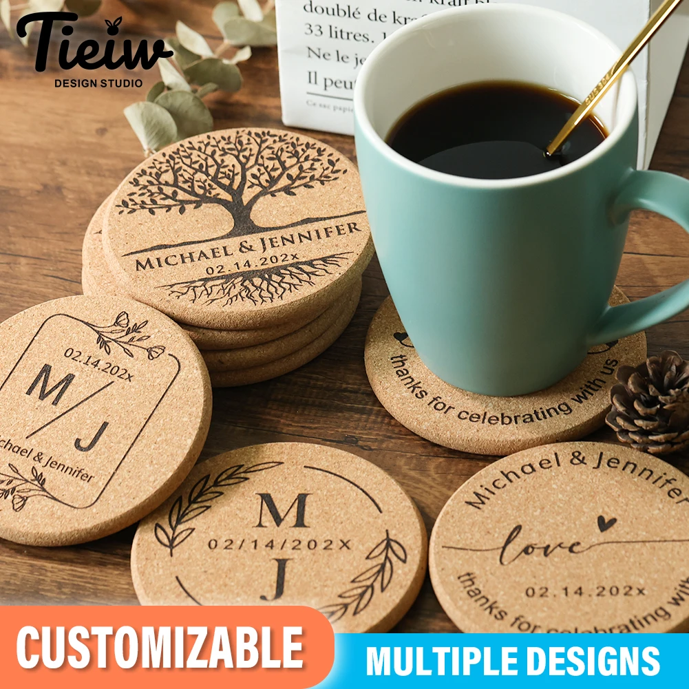 30pcs Personalized Cork Coasters-Tieiw Design-Wedding Favor for Guests Party Bridal Shower Corporate Engraved Coaster Gifts Bulk