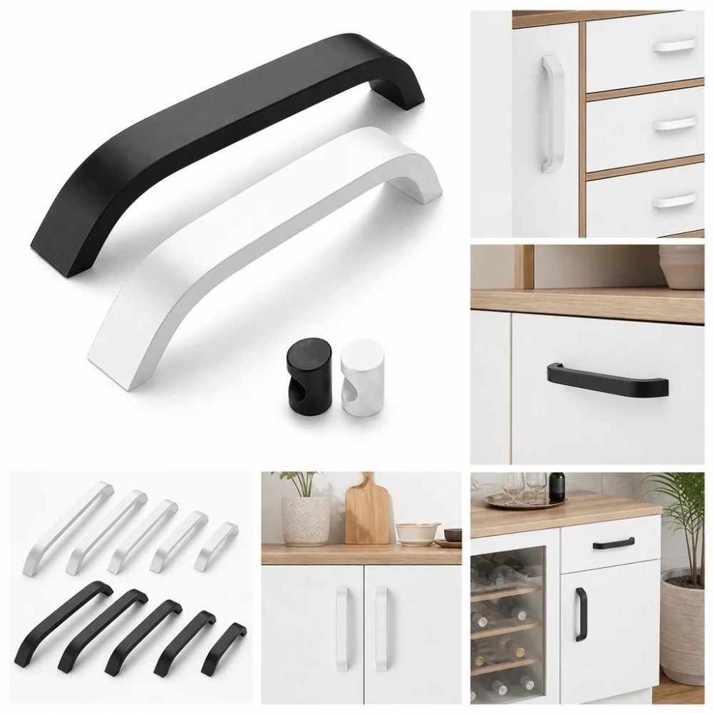 Nordic Style Cabinet Handles Minimalist Curved Shape Wardrobe Handles Rounded Grip Corrosion Resistant Furniture Handles
