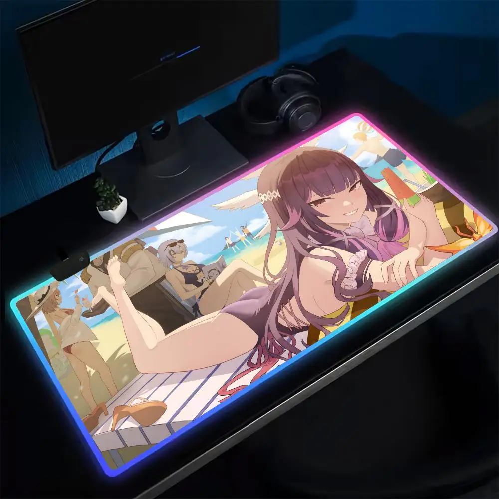 

Genshin Columbina Mouse Pad Anime Gaming Mouse Pad LED Table Pads Backlit Rubber Desktop XXL RGB Desk Mats