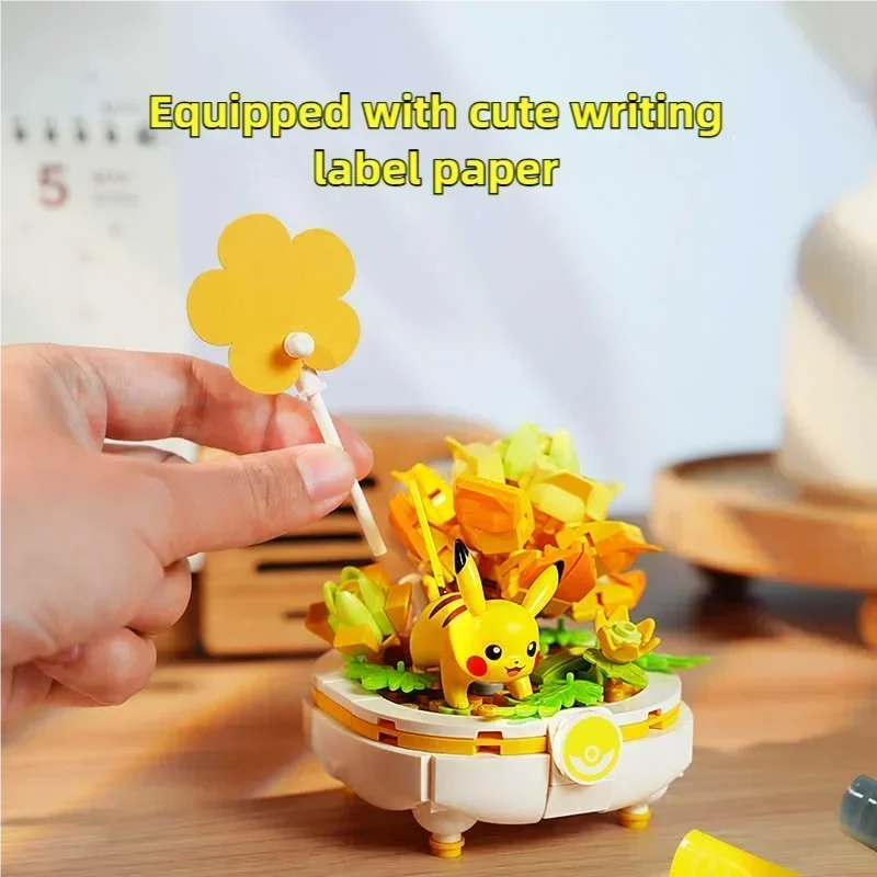 Pokemon Building Blocks Pikachu Togepi Sylveon Sprigatito Flower Plant Potted Bricks Desktop Display Children's DIY Toys Gifts