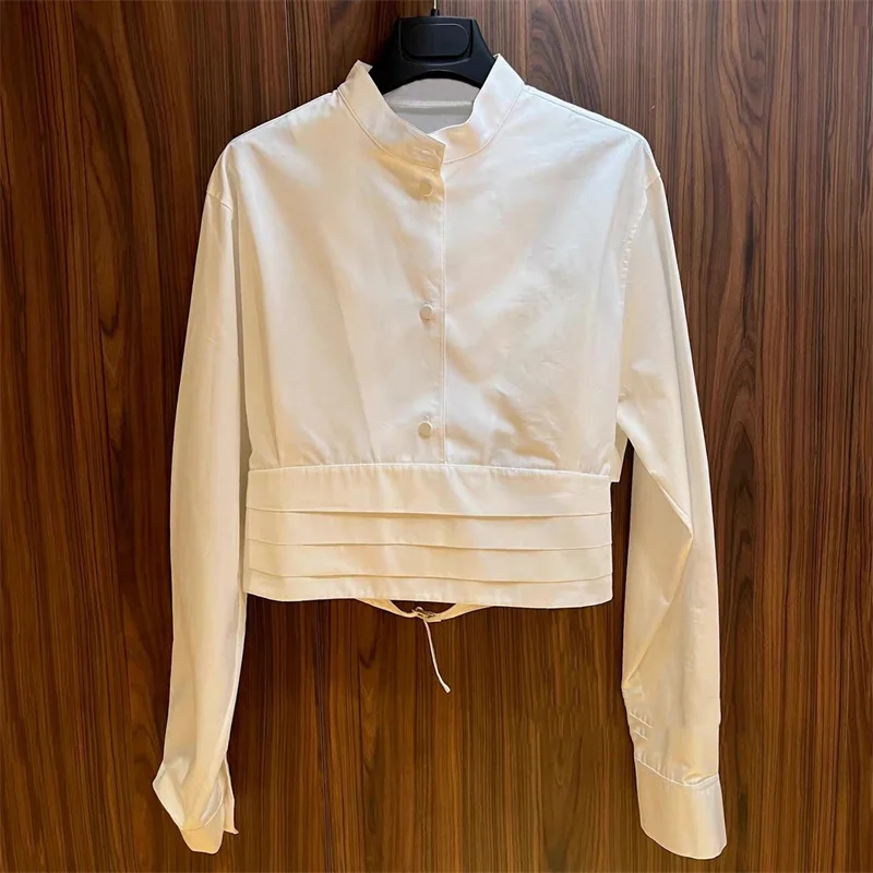 

Women's shirt 2026 summer new single breasted slim fit women's long sleeved top Short pure cotton crop top y2k women's blouse