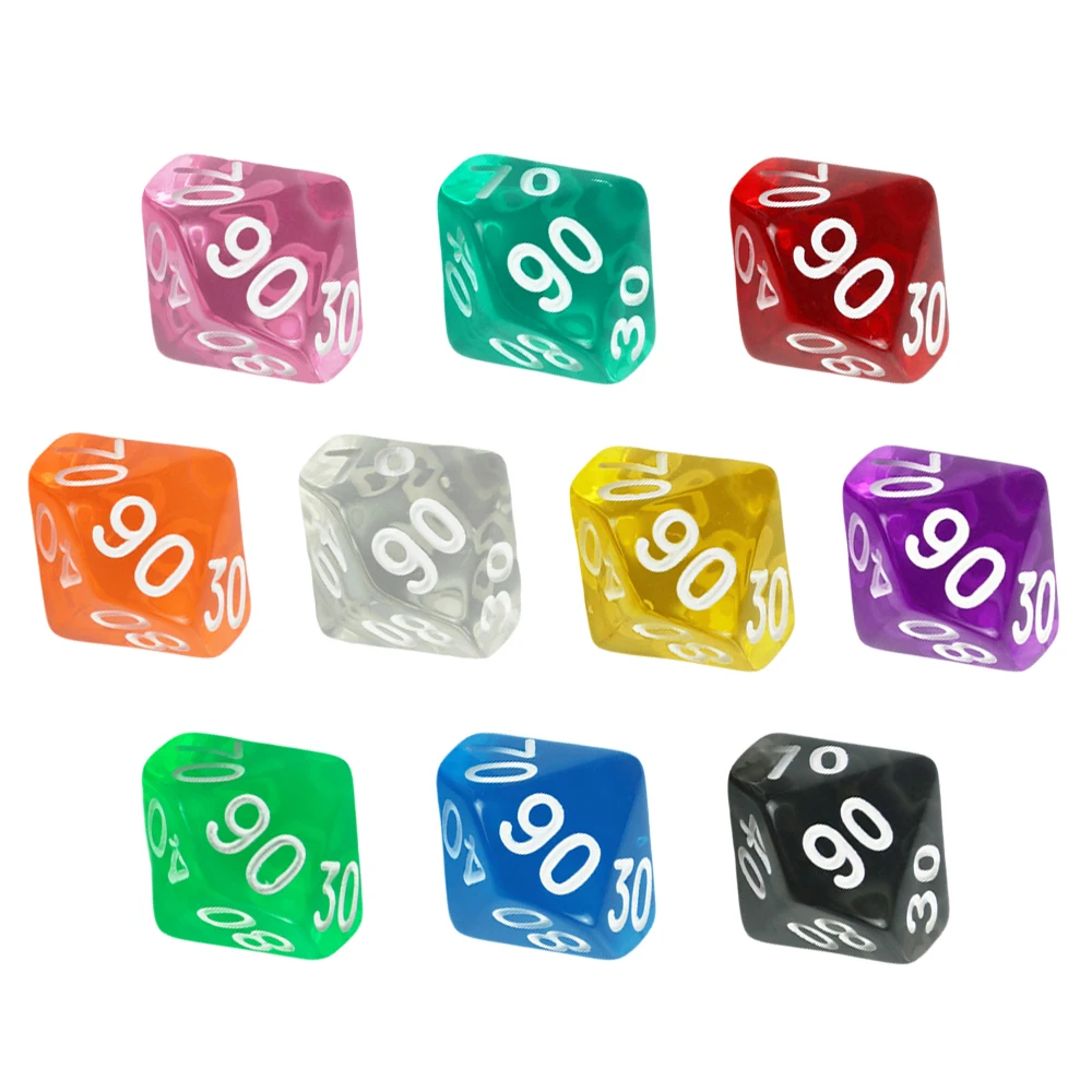 

D10(00-90) Dice Set 10pcs Transparents 10 Sided Dice for Board Game DND TRPG