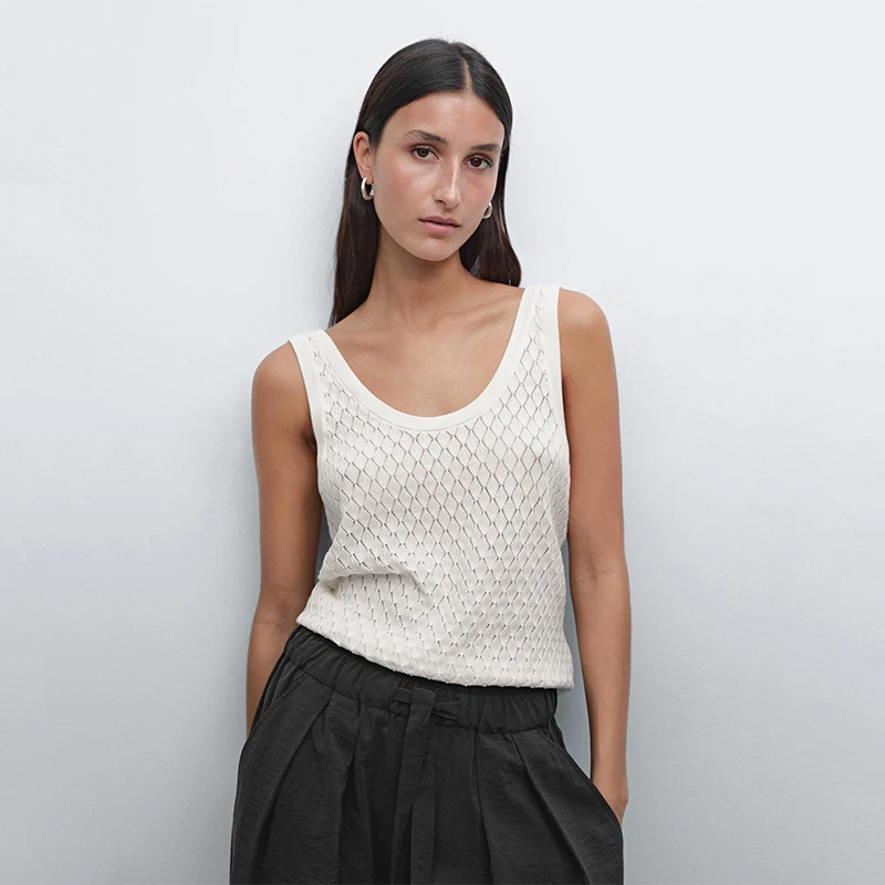 Ethereal MD 2025 massidutti zomer nieuwe stijl van dames ruitpatroon uitgehold gebreid halter mouwloos T-shirt top