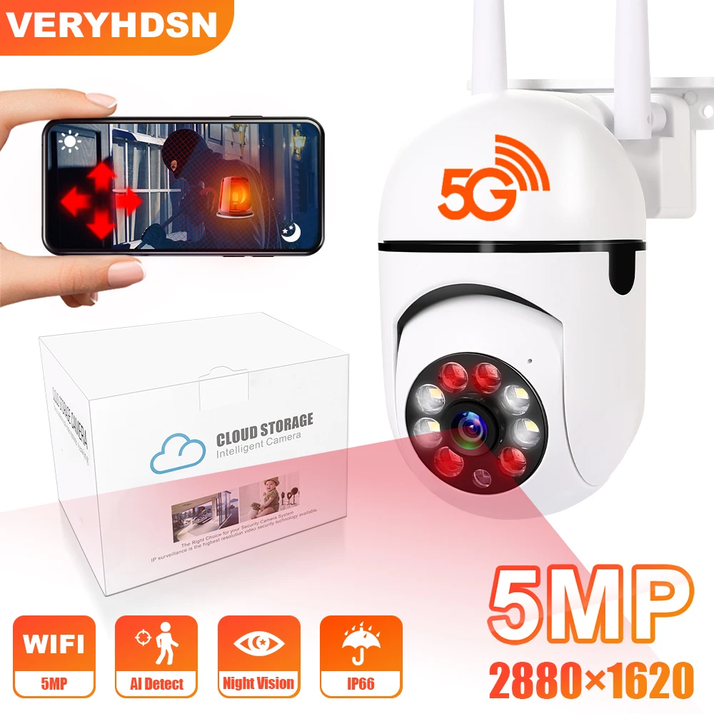 5MP Wifi IP Camera PTZ HD video surveillance Camera 4X Digital Zoom AI Human Tracking Night Vision Full Color Outdoor Waterproof