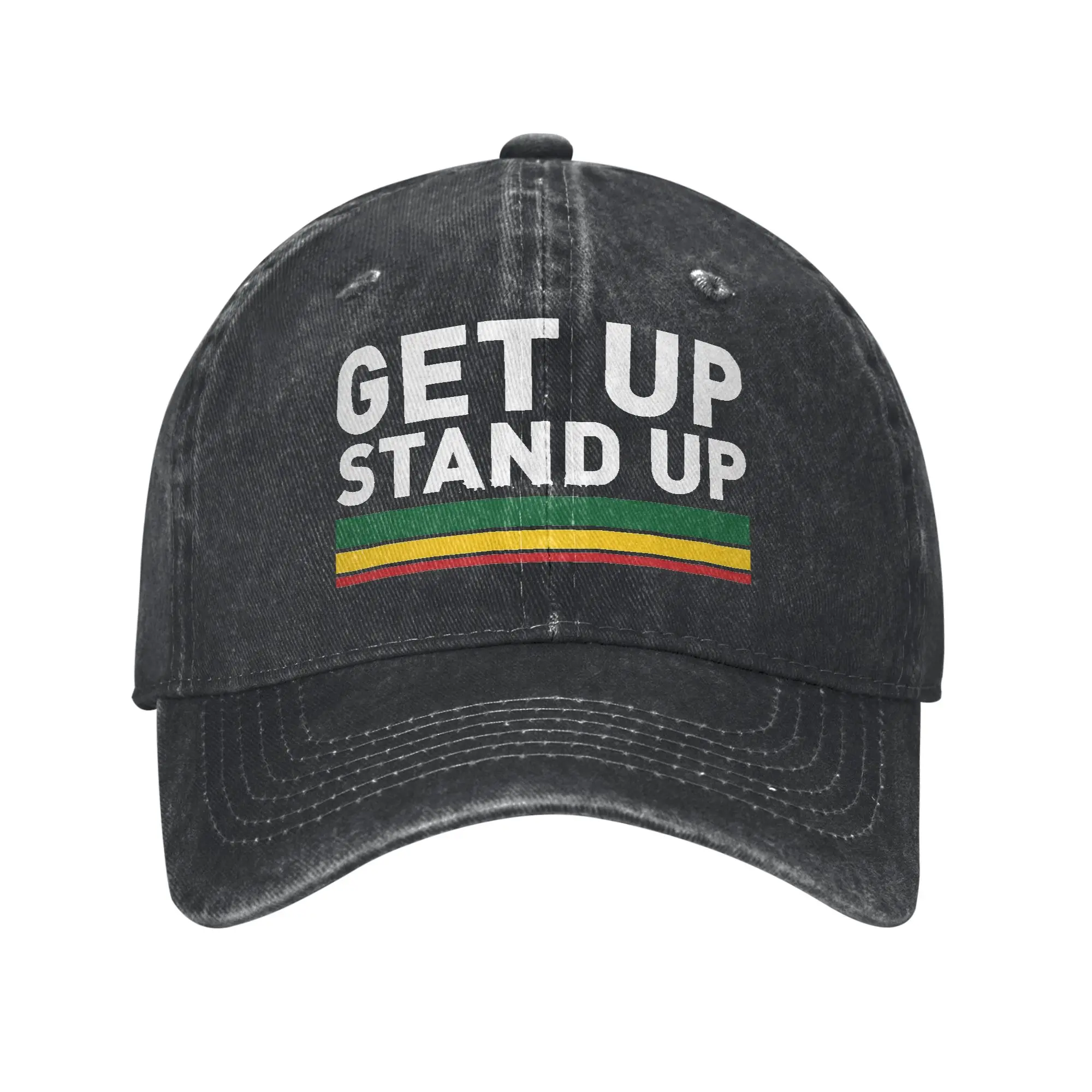 Vintage Get up Stand up Reggae Rasta Baseball Cap Unisex Distressed Denim Washed Sun Cap Bob Marley   Adjustable Fit  Cap
