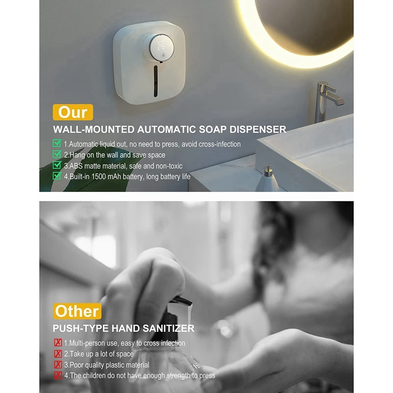 Dispenser automatico di sapone da 10,82 Oz/320 ml, dispenser di sapone touchless, dispenser di sapone schiumogeno, impermeabile IPX4