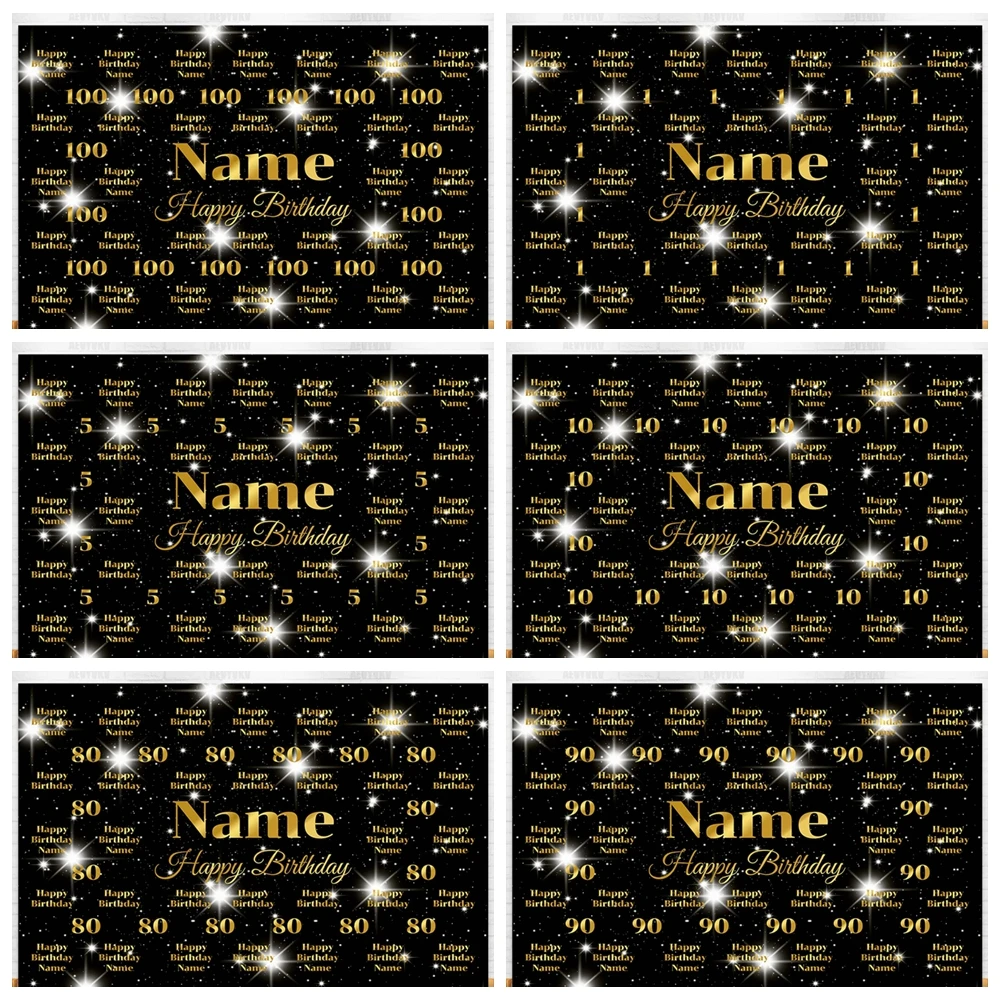 

Custom Name Black Gold Photo Birthday Photo Decor Background Banner Sign for Birthday Anniversary Party Photography Backdrop