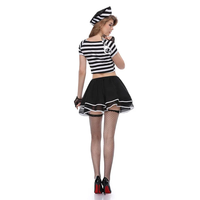 Sexy Black Striped Prisoners Cosplay Costume Game Stage Bar Police Costumes