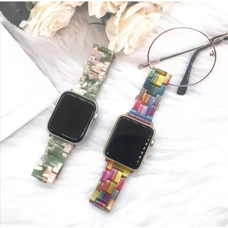 Resin Strap For Apple Watch Band Ultra 49mm 8 7 41 45 44mm 40mm Woman Bracelet For iWatch 6 se series 5 432 38mm 42mm Wristband