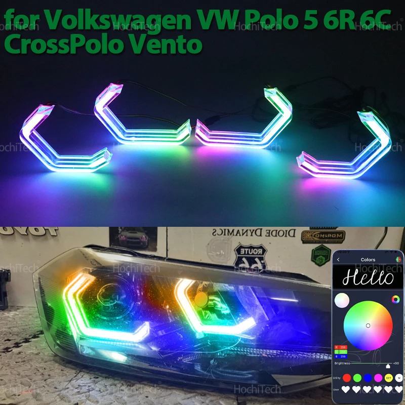 

For Volkswagen VW Polo 5 6R 6C CrossPolo Vento Gol Voyage Saveiro Cross DTM Style RGB Light Rings DRL LED Angel Eyes Kit