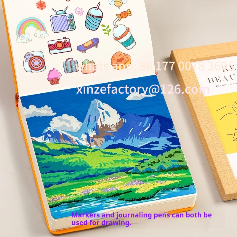 Cuaderno de bocetos portátil personalizable, cuaderno para colorear para adultos, ilustración dibujada a mano, diario, pequeño libro en blanco, pintura de acuarela