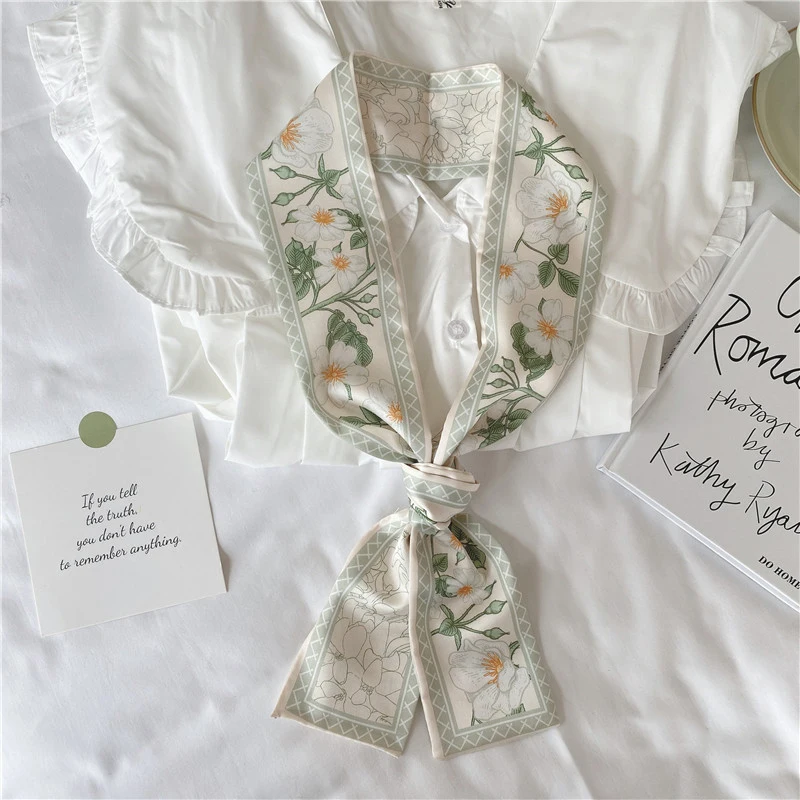 2025 Korean Fashion New Women Twill Silk Scarf Binding Bag Handle Ribbon Hair Band Small Scarf Headband Handle Ribbon Scarf image 5