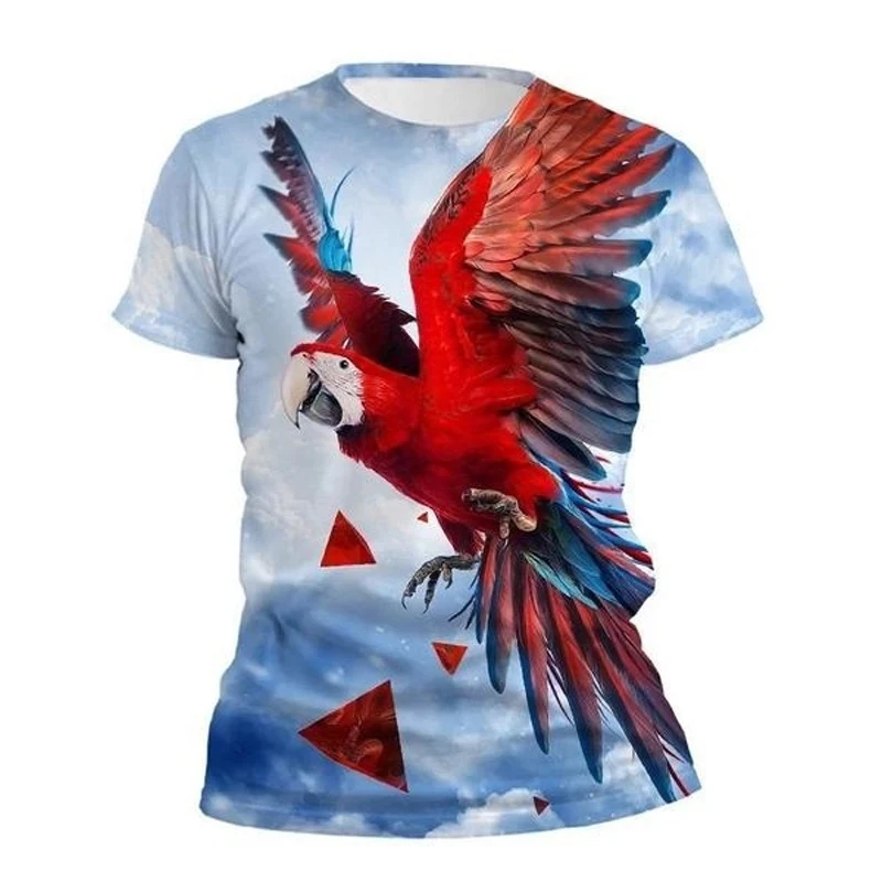 Colorful Cute Parrot 3d Printed T-shirt For Men Kids Funny Animal Pattern Short Sleeves T Shirts Outdoor Casual Street Tees Top