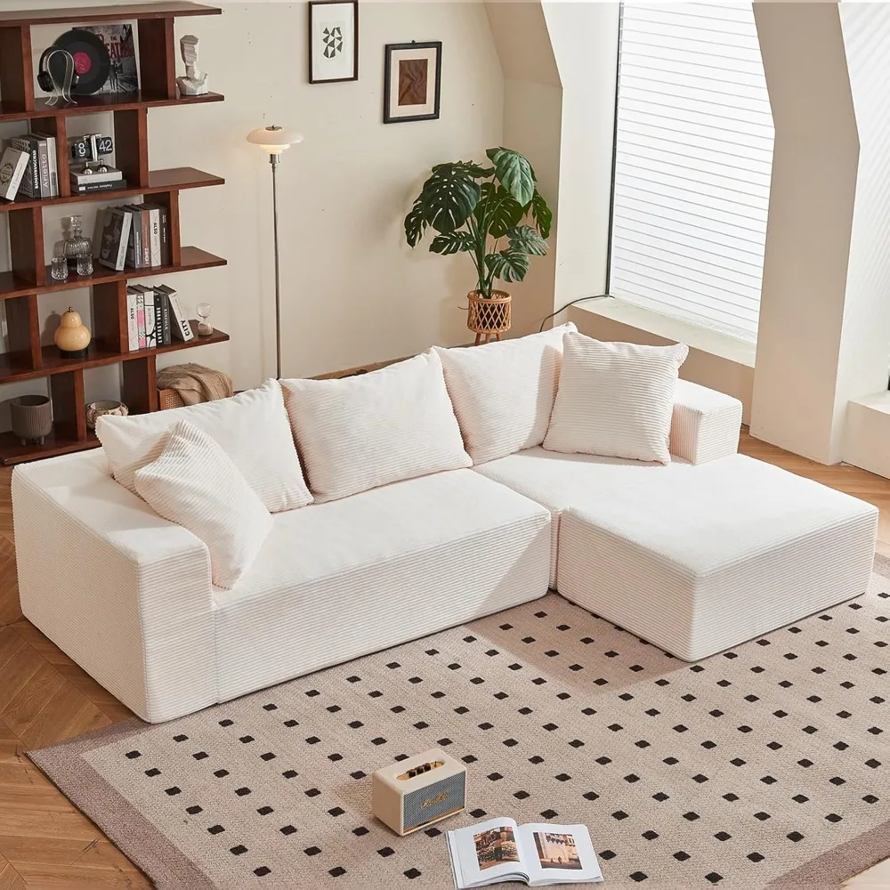 

Modular Sectional Sofa, 108" L-Shaped Boneless Couch with Deep Seat, Corduroy Cloud Couch for Living Room, Bedroom, No Assembly