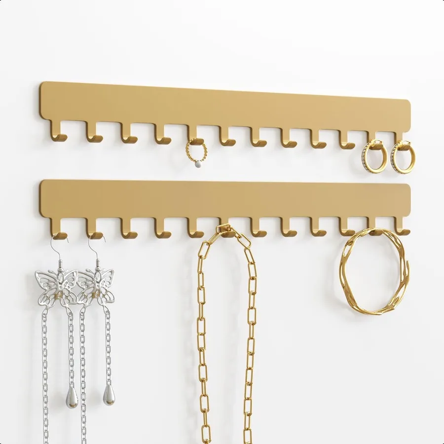 

Necklace Holder Wall Organizer Jewelry Hanging Hooks for Necklaces Bracelets Earrings Easy StickOn Installation SpaceSaving Met