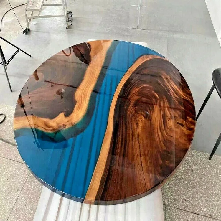 Hot Sales Matte Color Luxury Factory Direct Solid Walnut Wood Cafe Kitchen Restaurant River Epoxy Resin Slab Coffee Dining Table