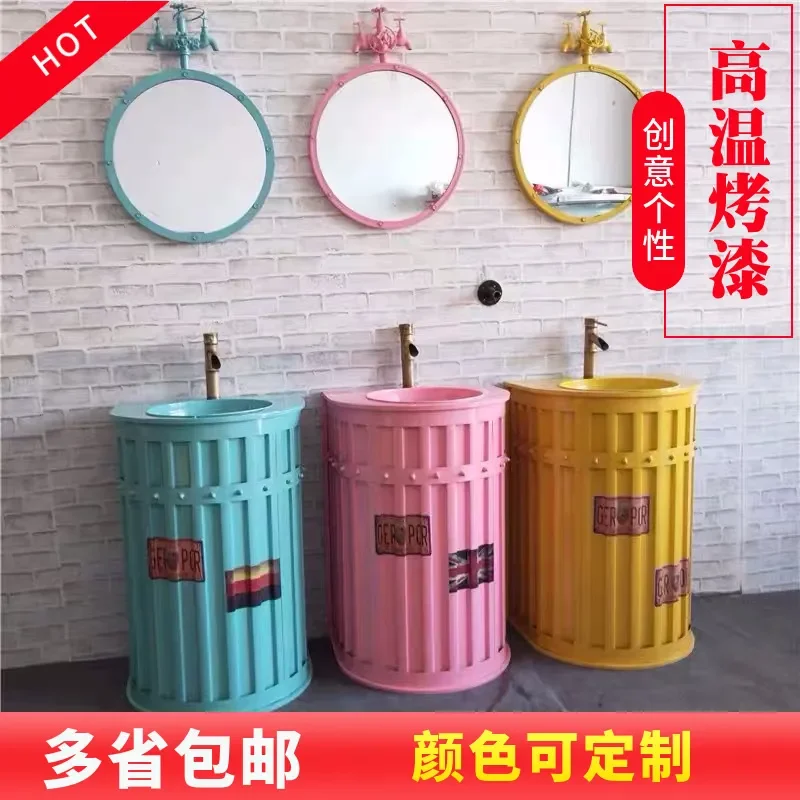 LOFT Industrial Style Wrought Iron Floor Standing Wash Basin Creative Column Sink for Bathroom Bar Pool Modern Design