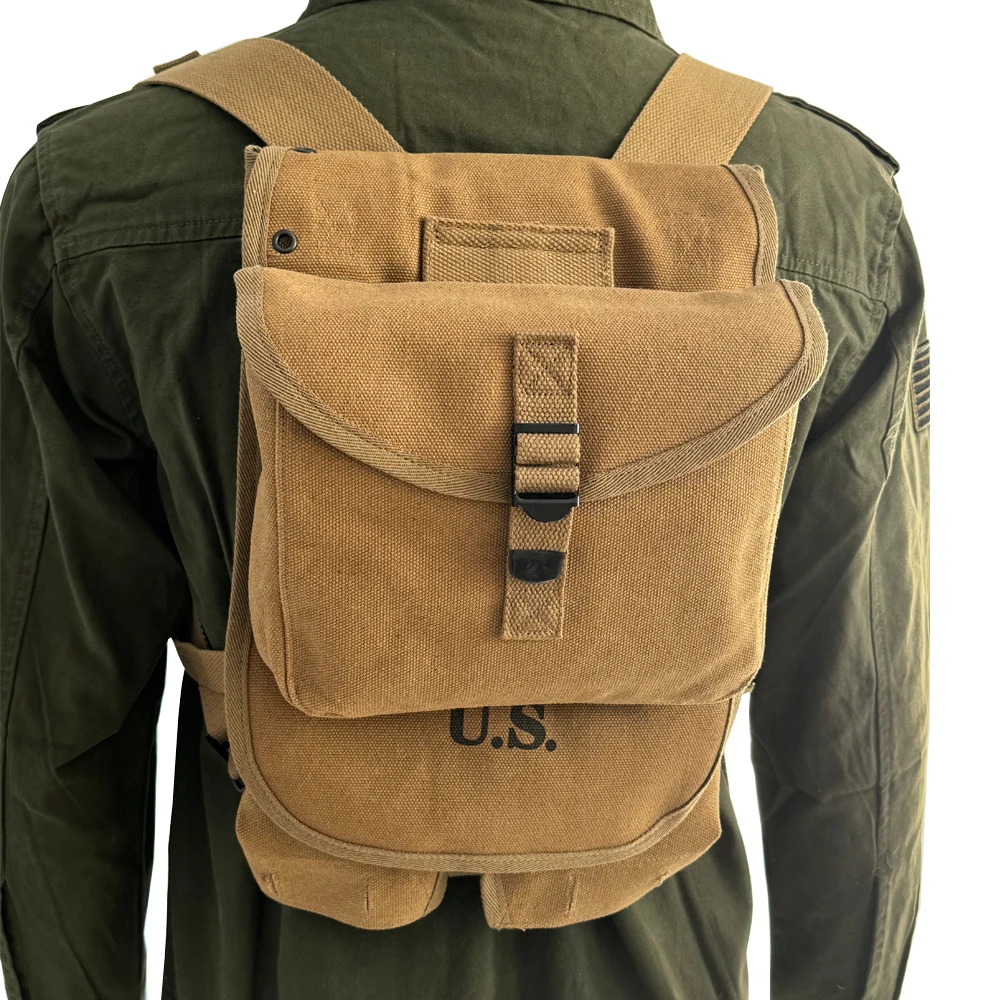 Mochila táctica M1928 Segunda Guerra Mundial lona caqui réplica - imagen 3