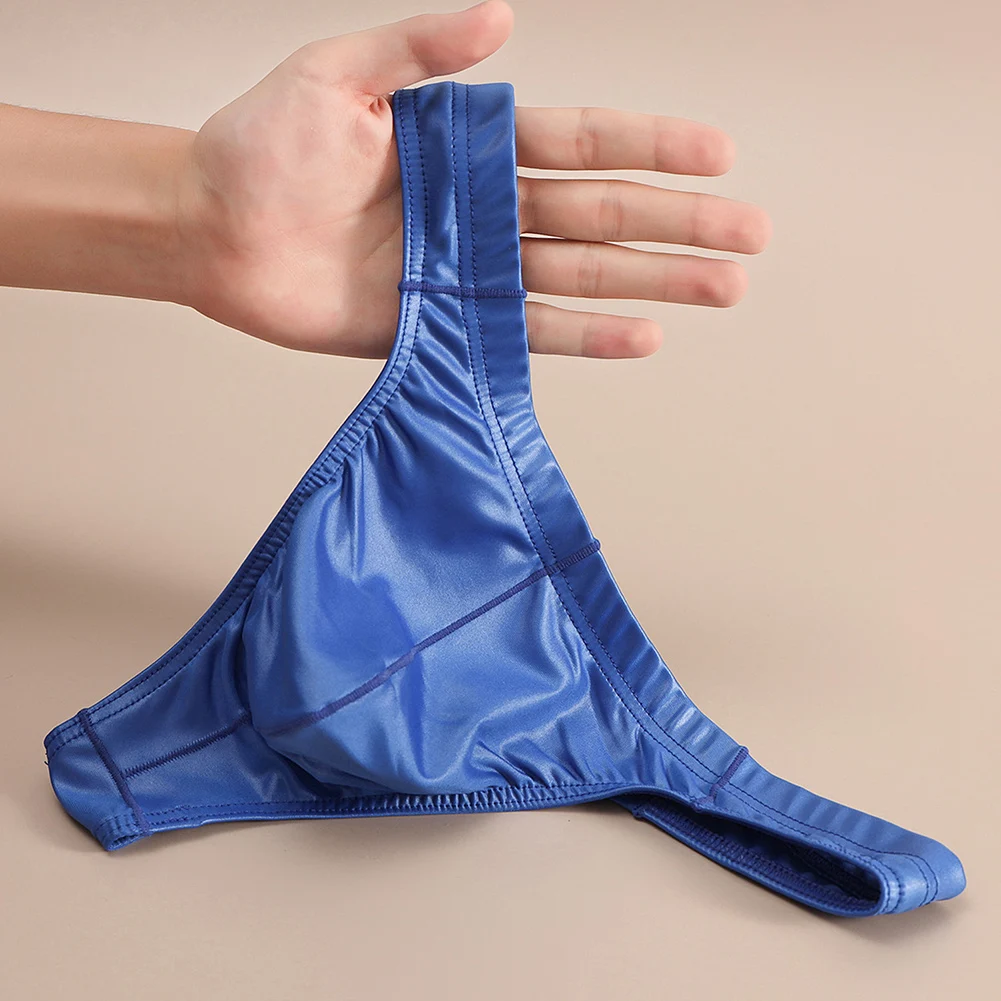 

Men G-string Faux Leather Thong T-Back Design 90 Polyester 10 Spandex Low Rise Thong Men Sexy G-string Underwear