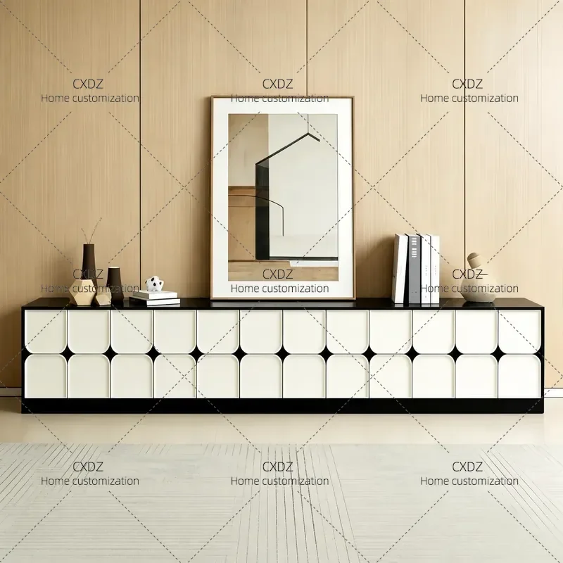 Italian Minimalist Light Luxury Painted TV Cabinet Solid Wood Living Room Audio Visual Cabinet Multi Functional Floor Storage
