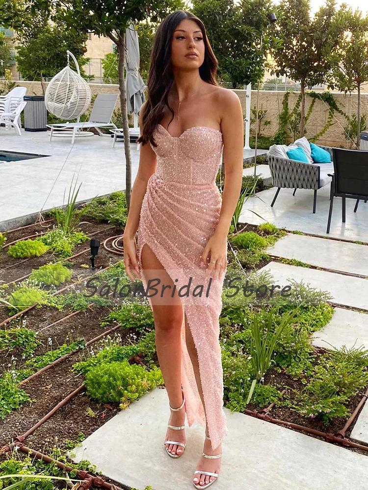 Luxury Evening Dressses for Women 2023 Sweetheart Side Slit Mermaid Evening Gown Long Backless Beading Sexy Prom Party Dress