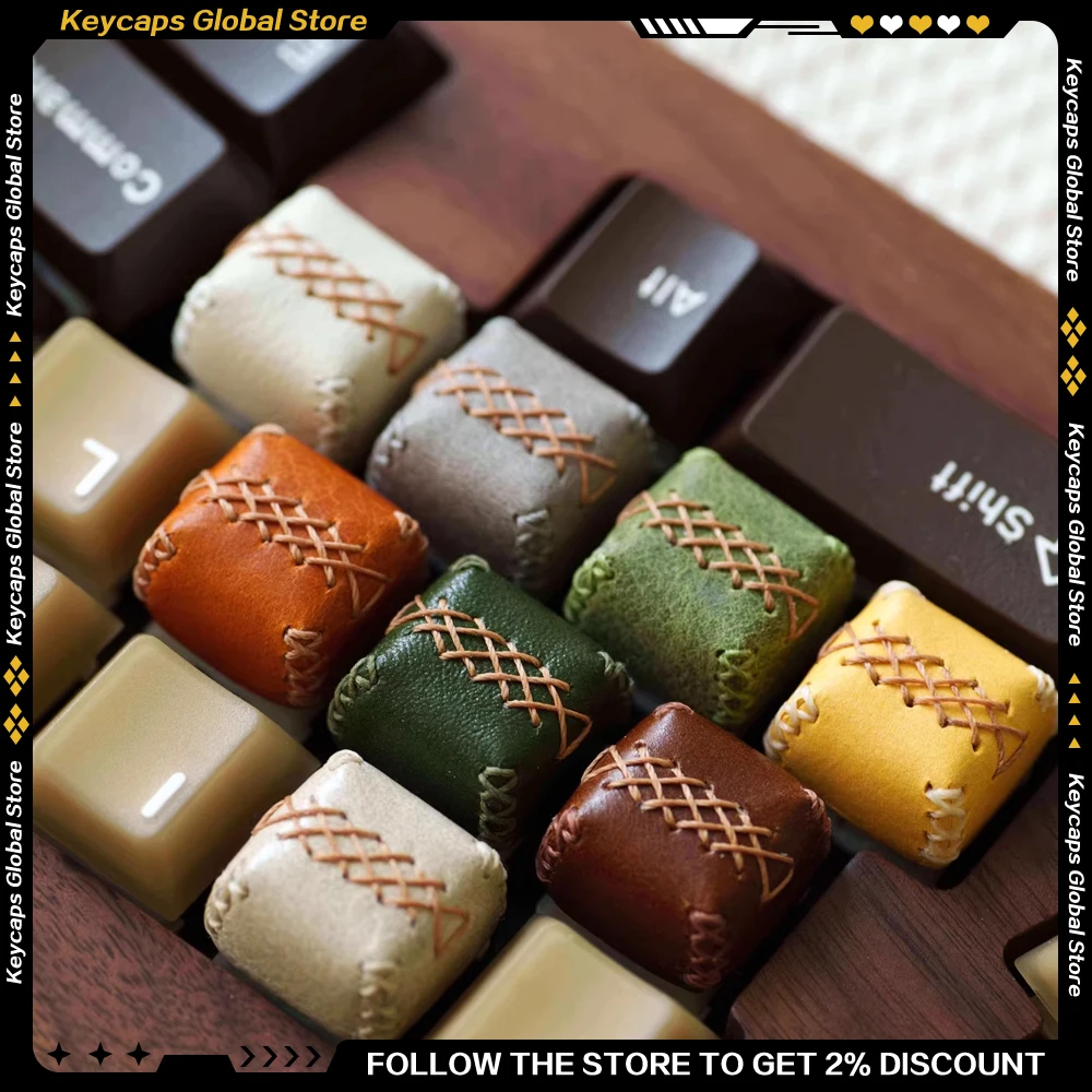 

Квадратная колпачка для клавиш из натуральной кожи 1U, креативная кепка для ключей ручной работы, персонализированная механическая клавиатура, колпачки для клавиш в стиле ретро, подарки