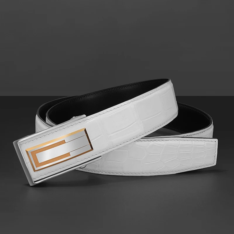 Alligator leather belt men's tungsten steel automatic buckle belt business high-grade Nile alligator belly white belt genuine