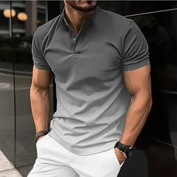 Best Selling Men's Short Sleeve Polo Shirt Lapel Button Solid Colour Gradient Tops Summer Casual Comfortable Men's Clothing